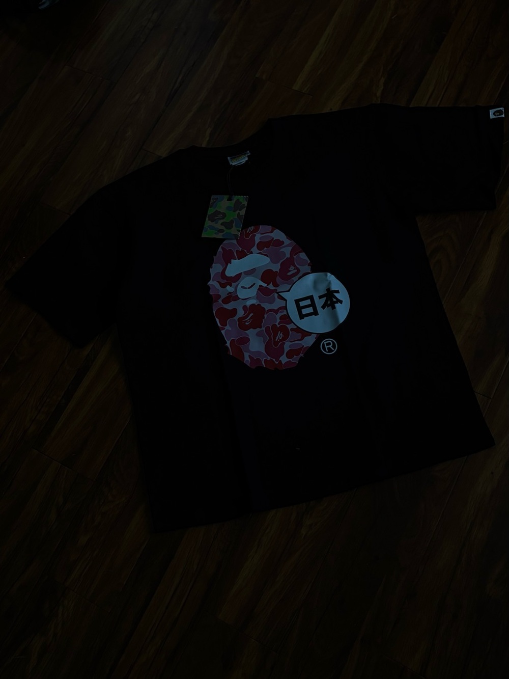 Bape Black Tee with Red Camo Ape Head